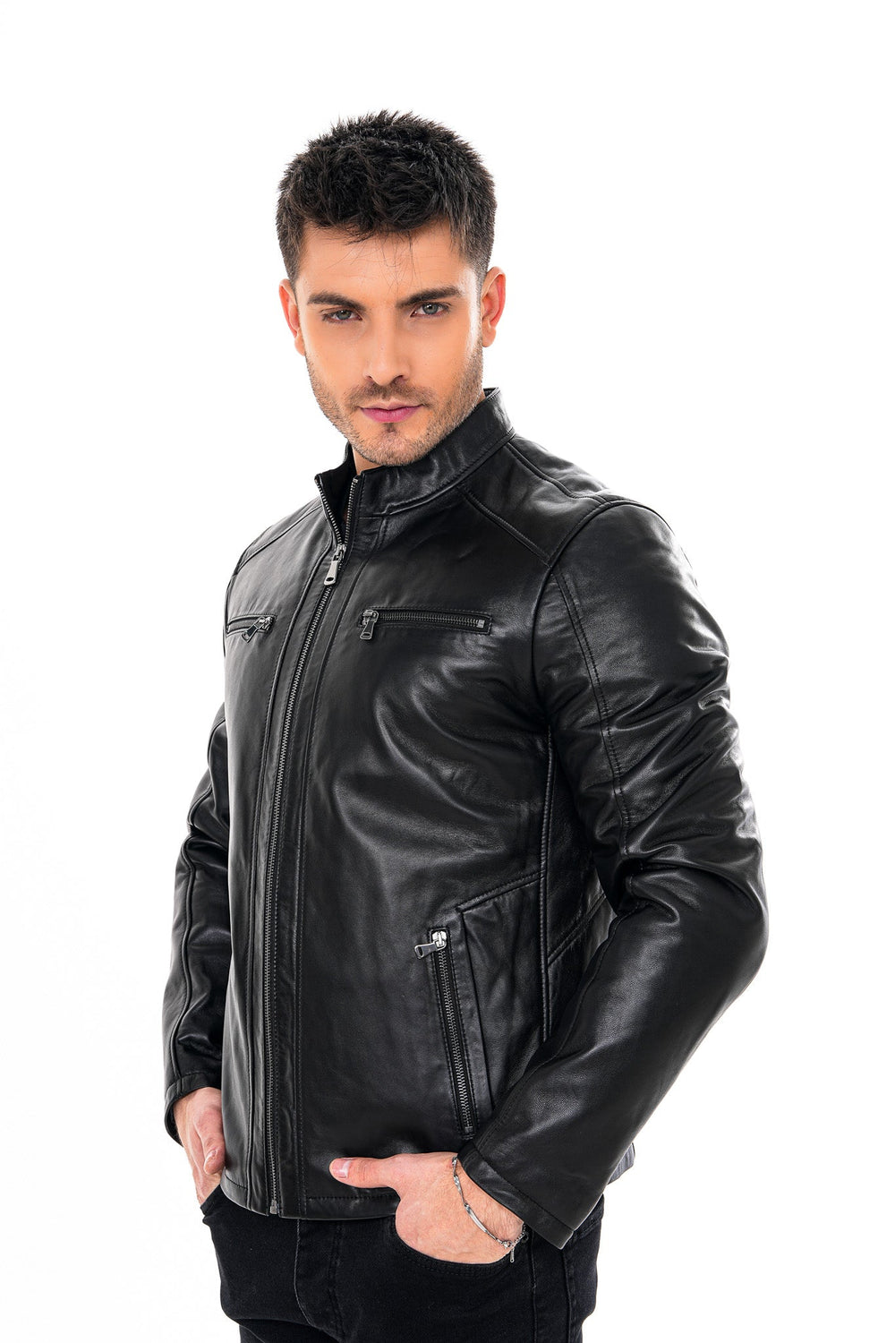 The Falcon Black Smooth Leather Jacket - Vinci Leather