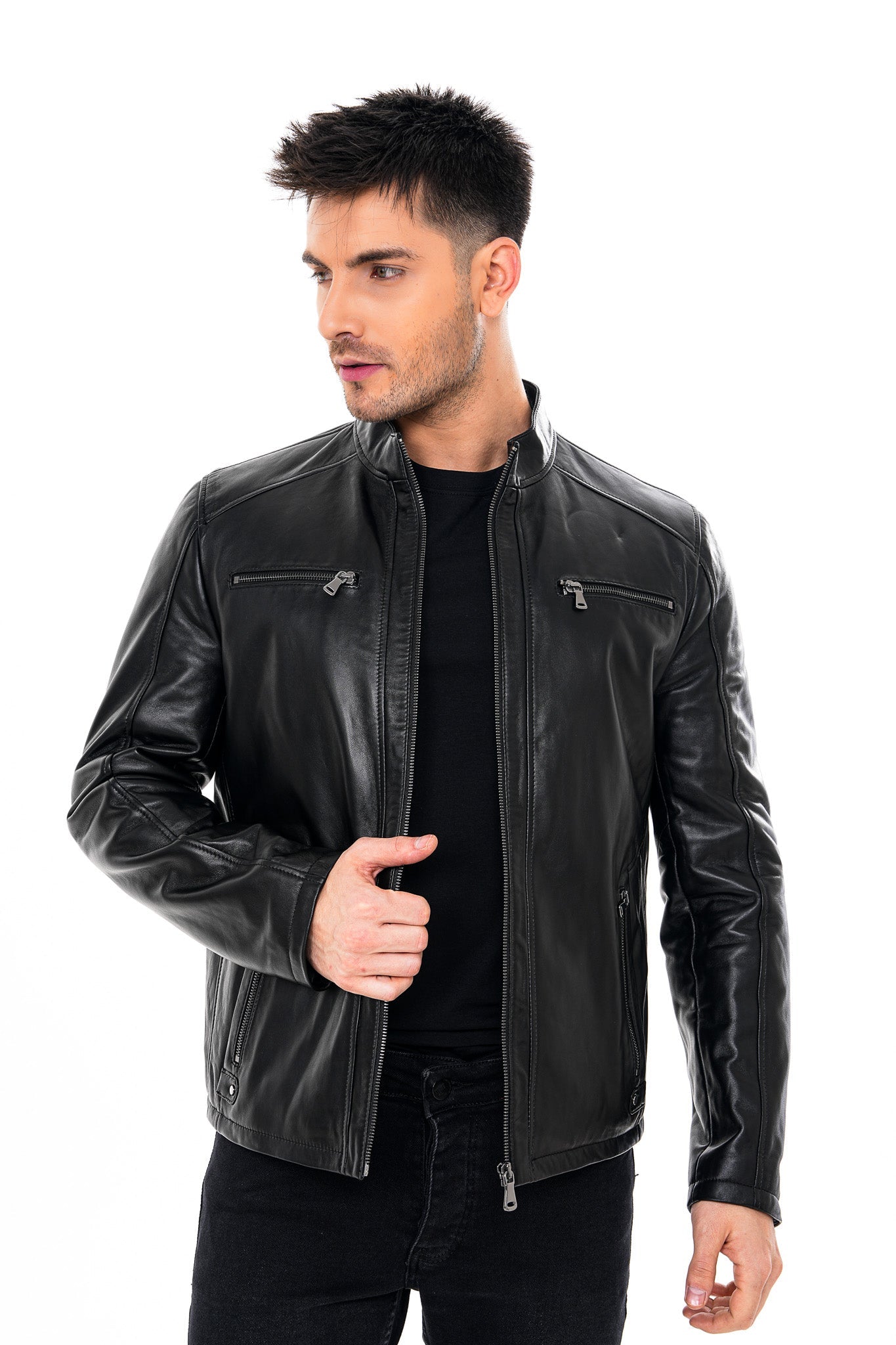 The Falcon Black Smooth Leather Jacket - Vinci Leather