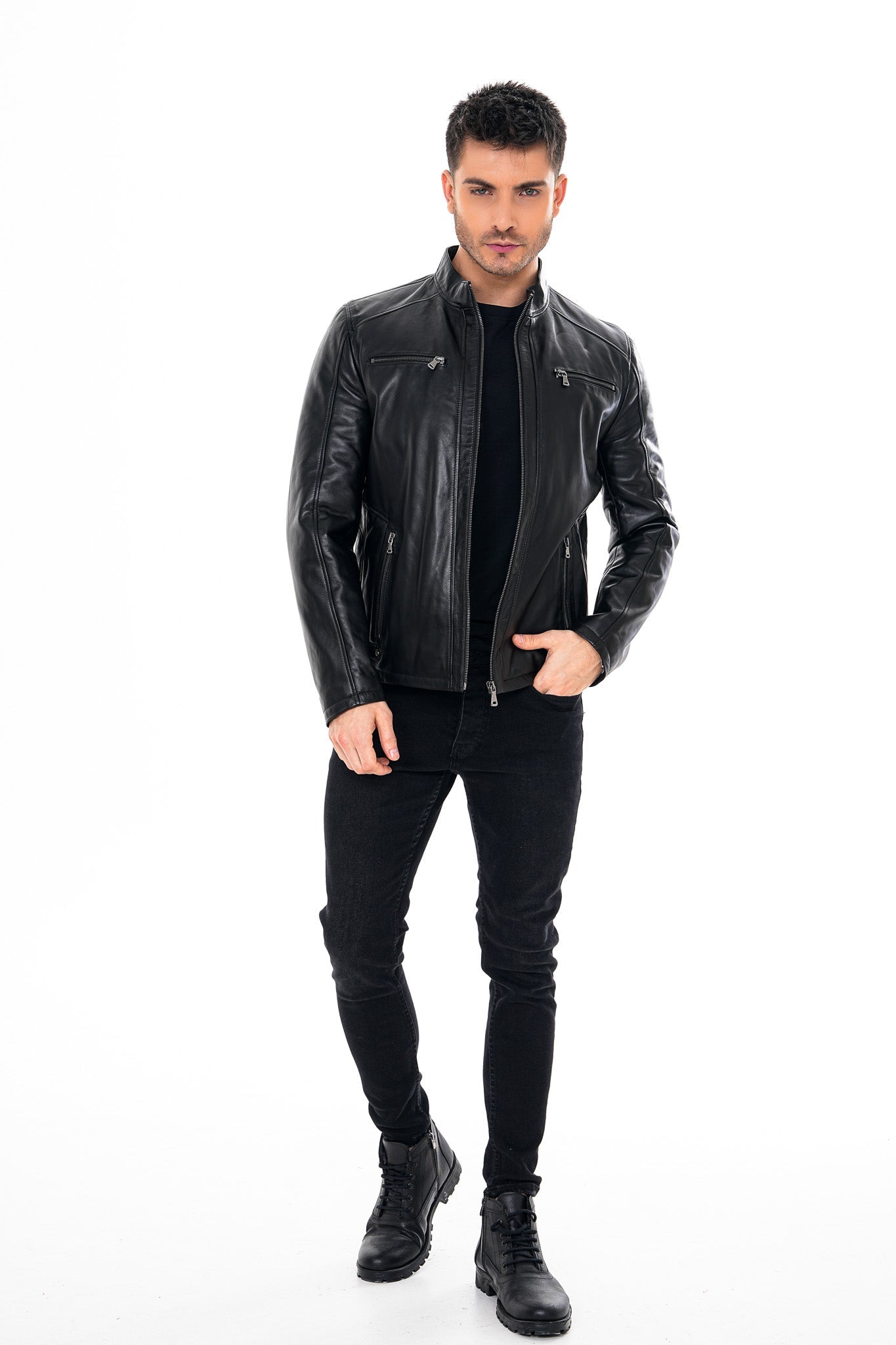 The Falcon Black Smooth Leather Jacket - Vinci Leather