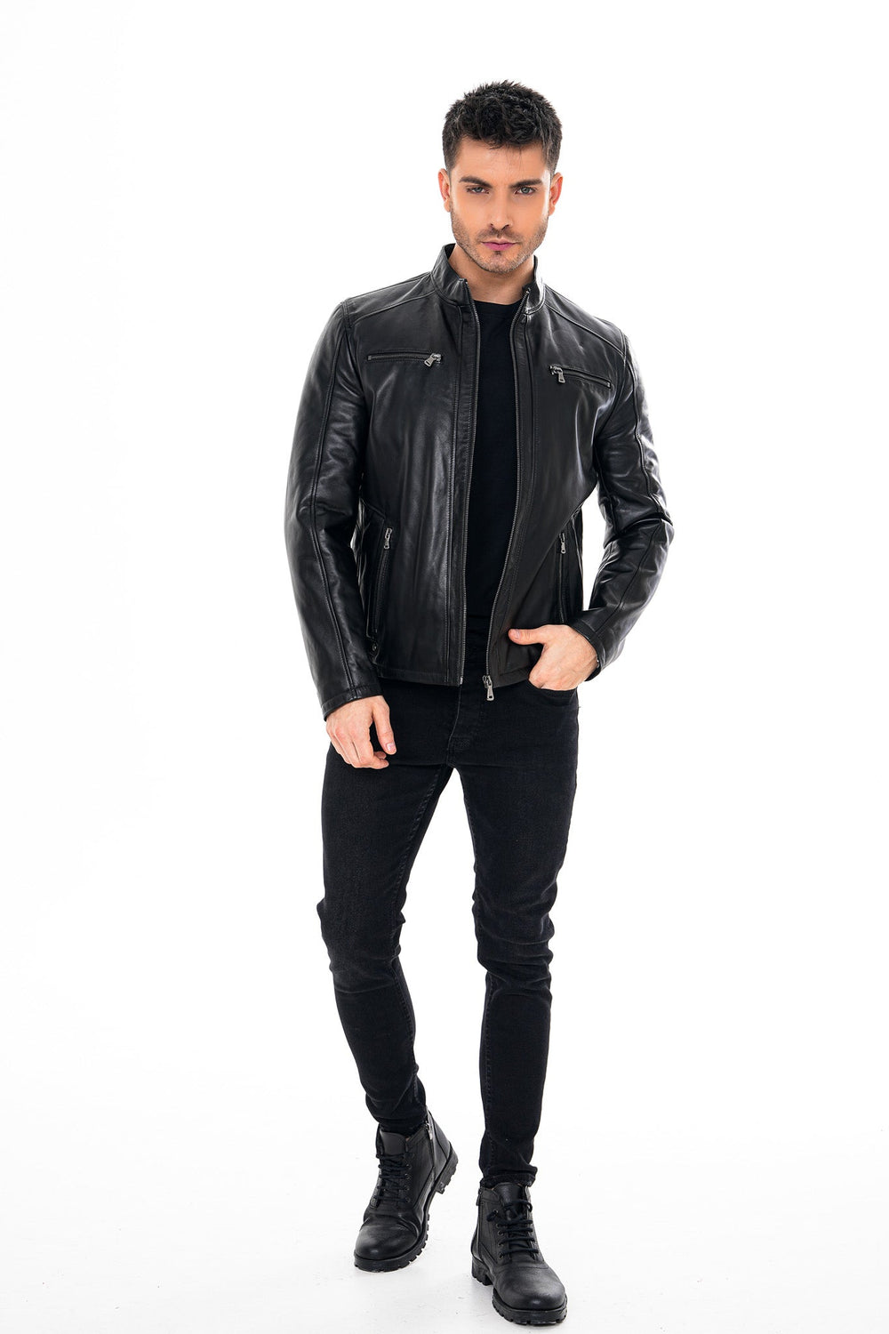 The Falcon Black Smooth Leather Jacket - Vinci Leather