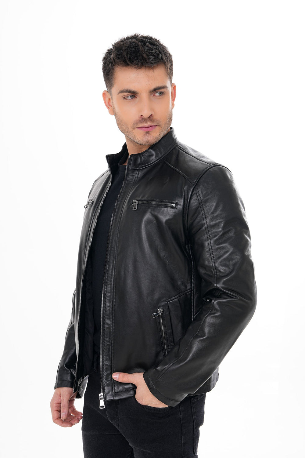 The Falcon Black Smooth Leather Jacket - Vinci Leather