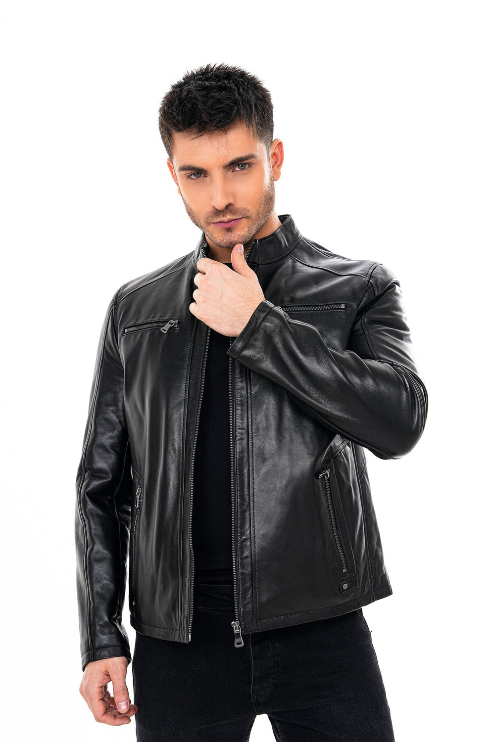 The Falcon Black Smooth Leather Jacket - Vinci Leather