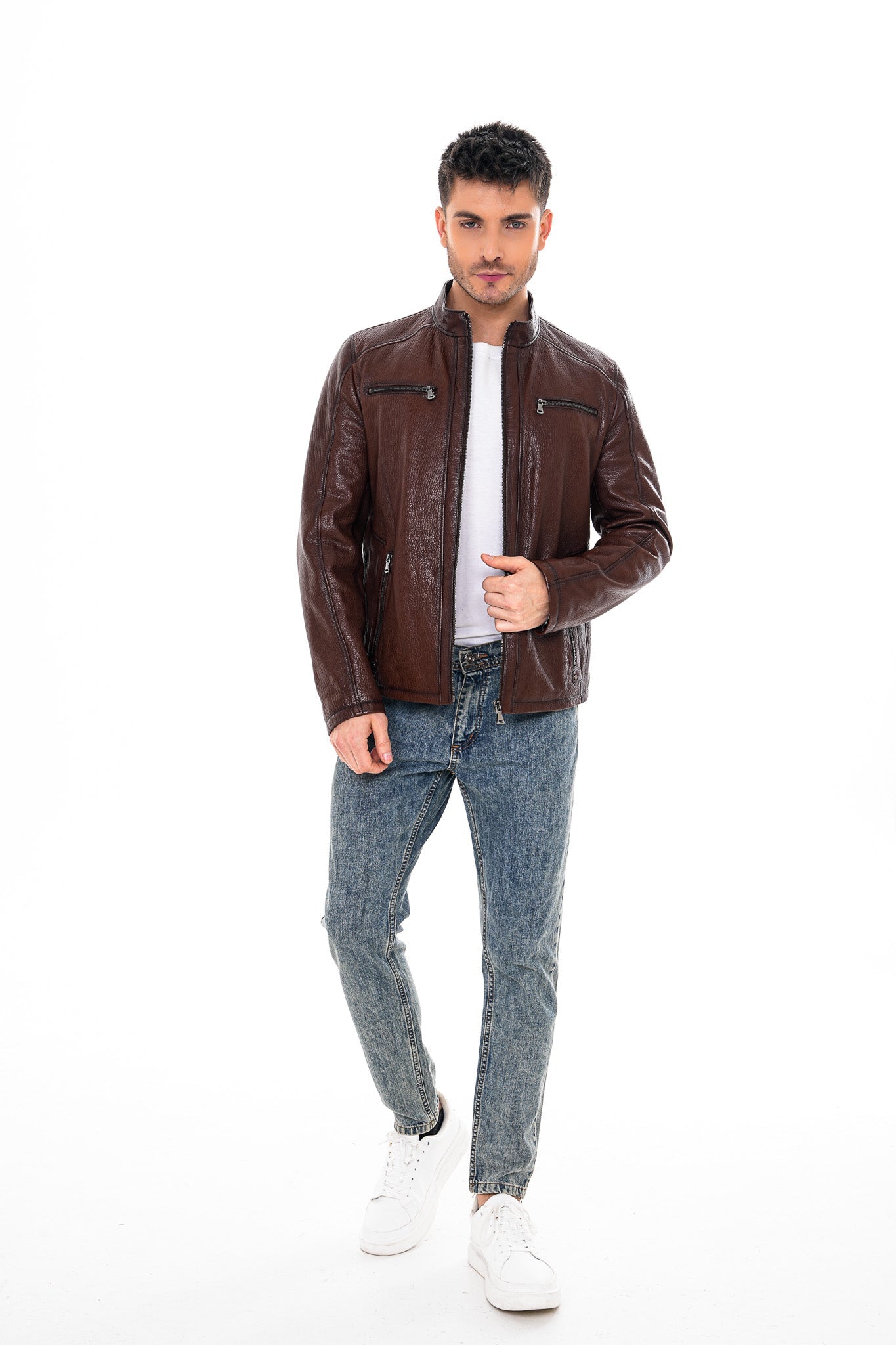 The Falcon Brown Pebbled Leather Jacket - Vinci Leather