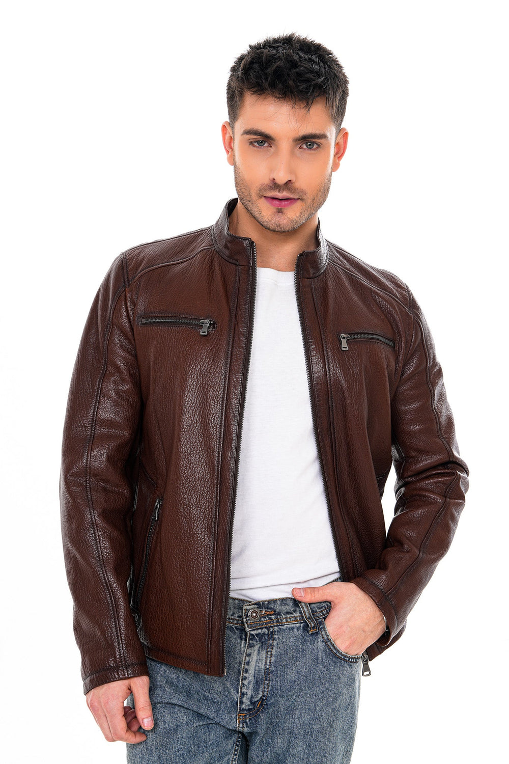 The Falcon Brown Pebbled Leather Jacket - Vinci Leather