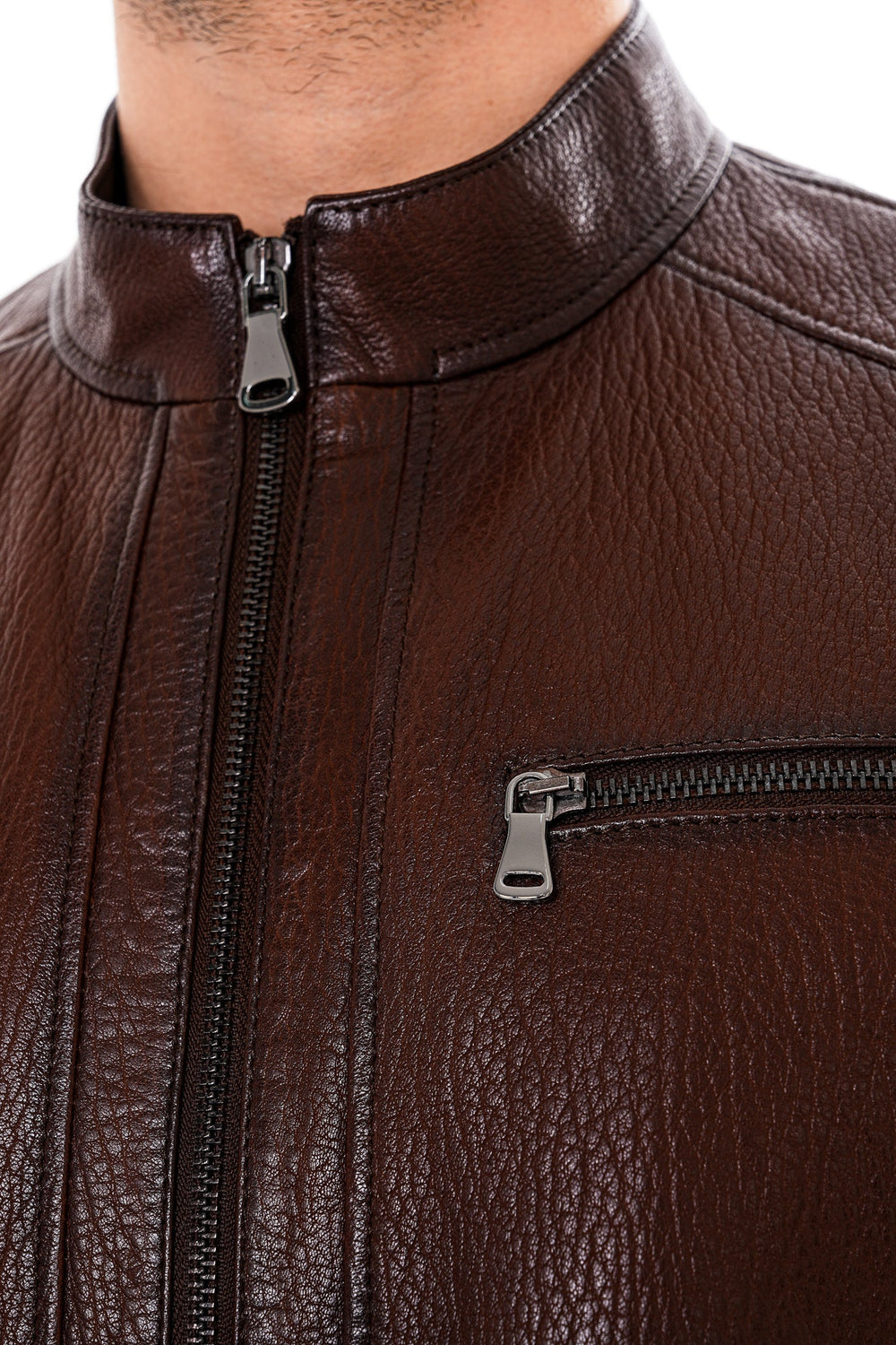 The Falcon Brown Pebbled Leather Jacket - Vinci Leather