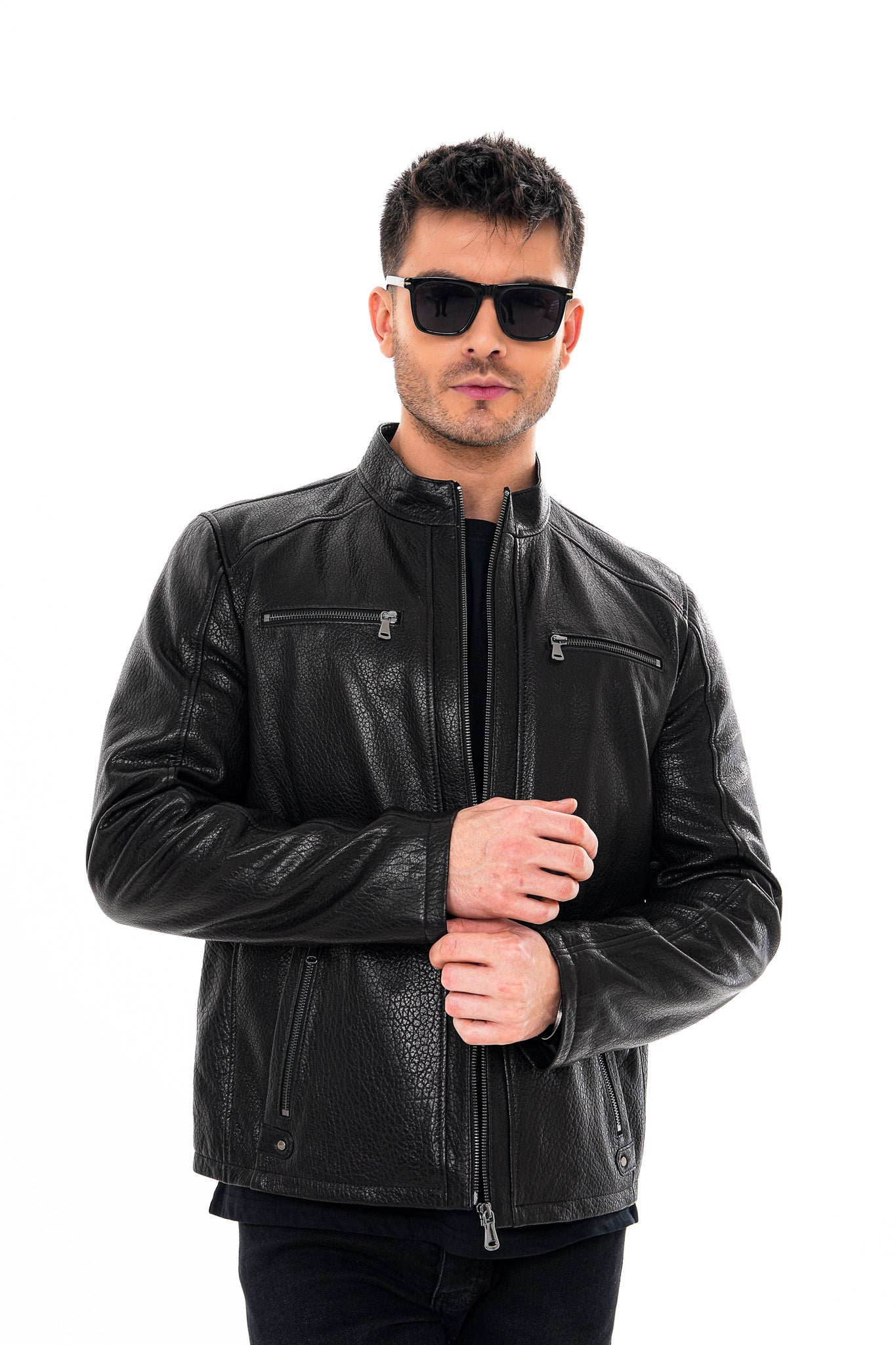 The Falcon Black Pebbled Leather Jacket - Vinci Leather