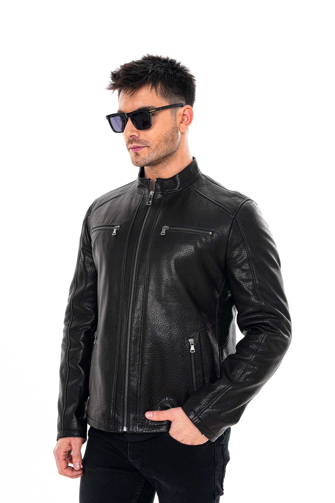 The Falcon Black Pebbled Leather Jacket - Vinci Leather