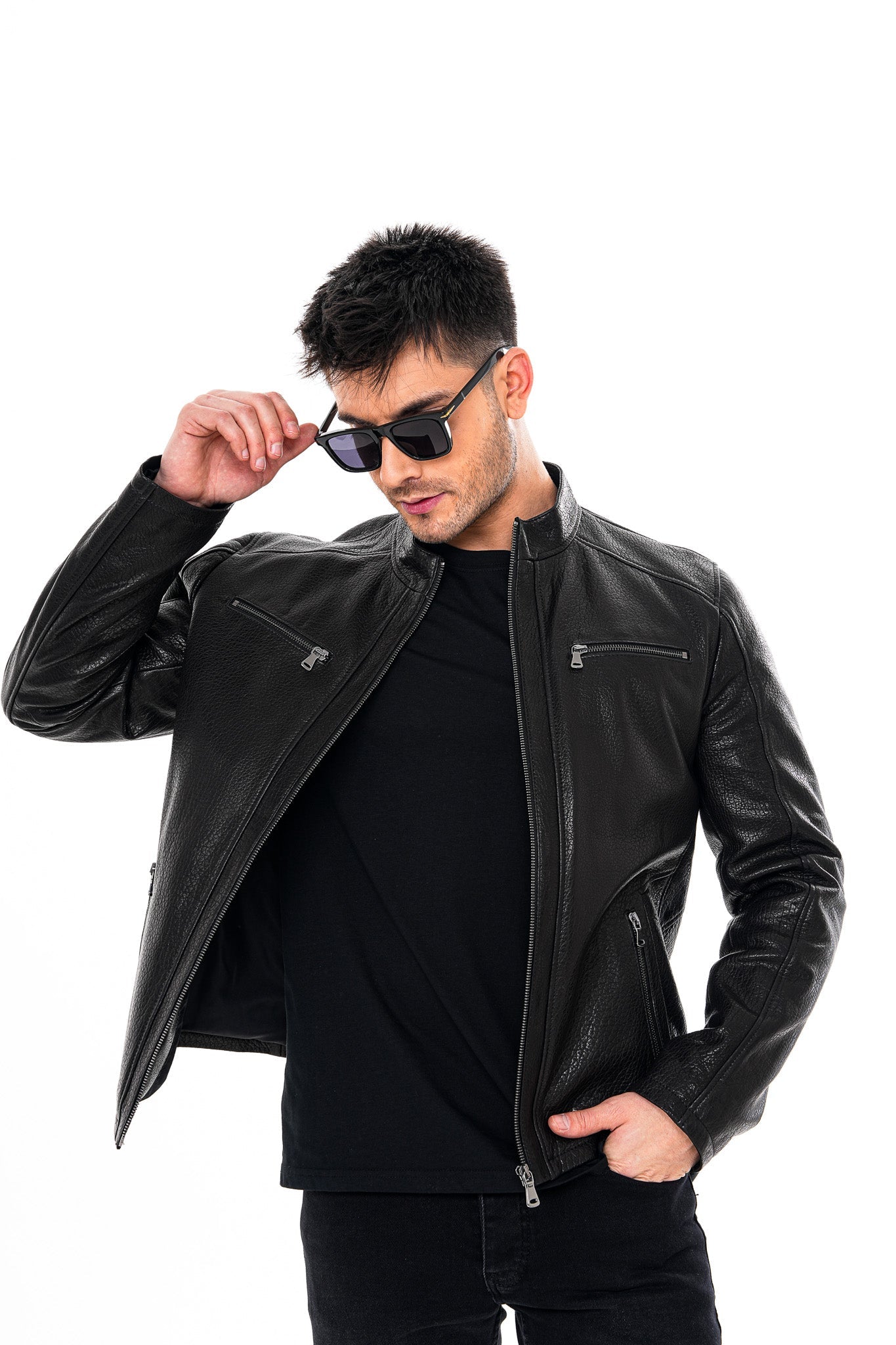 The Falcon Black Pebbled Leather Jacket - Vinci Leather