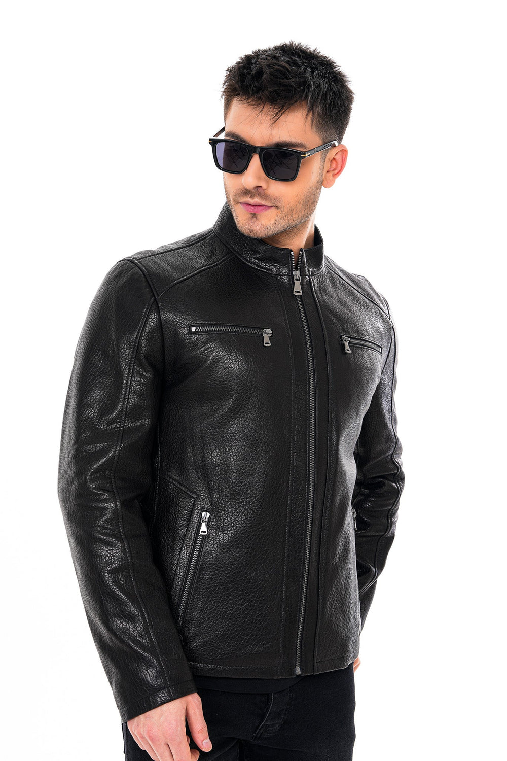 The Falcon Black Pebbled Leather Jacket - Vinci Leather