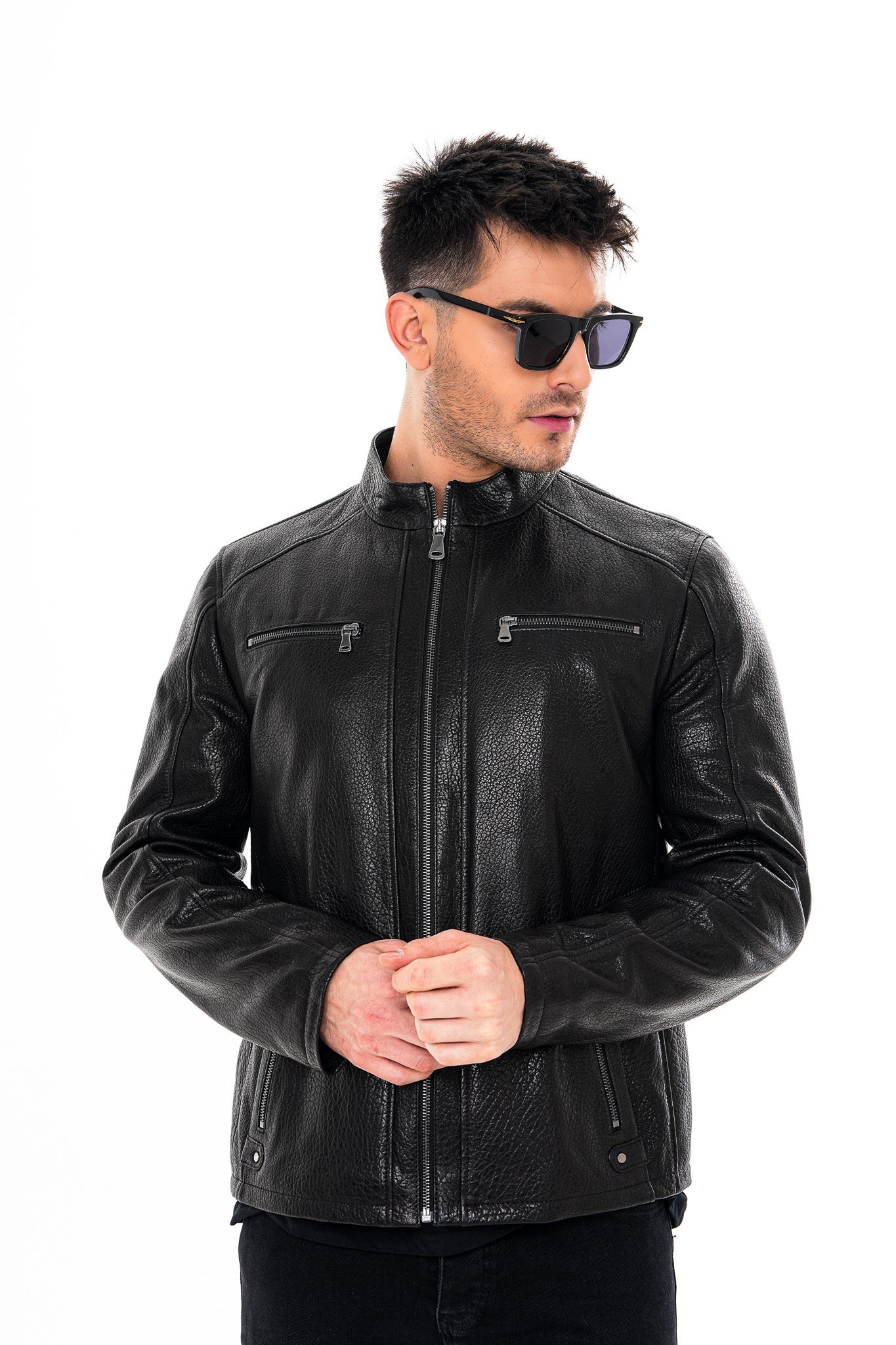 The Falcon Black Pebbled Leather Jacket - Vinci Leather