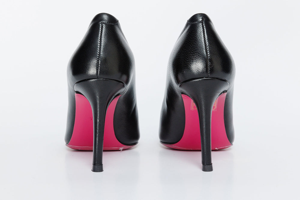 The Ege Black Leather Pump Fuchsia Sole Shoe - Vinci Leather