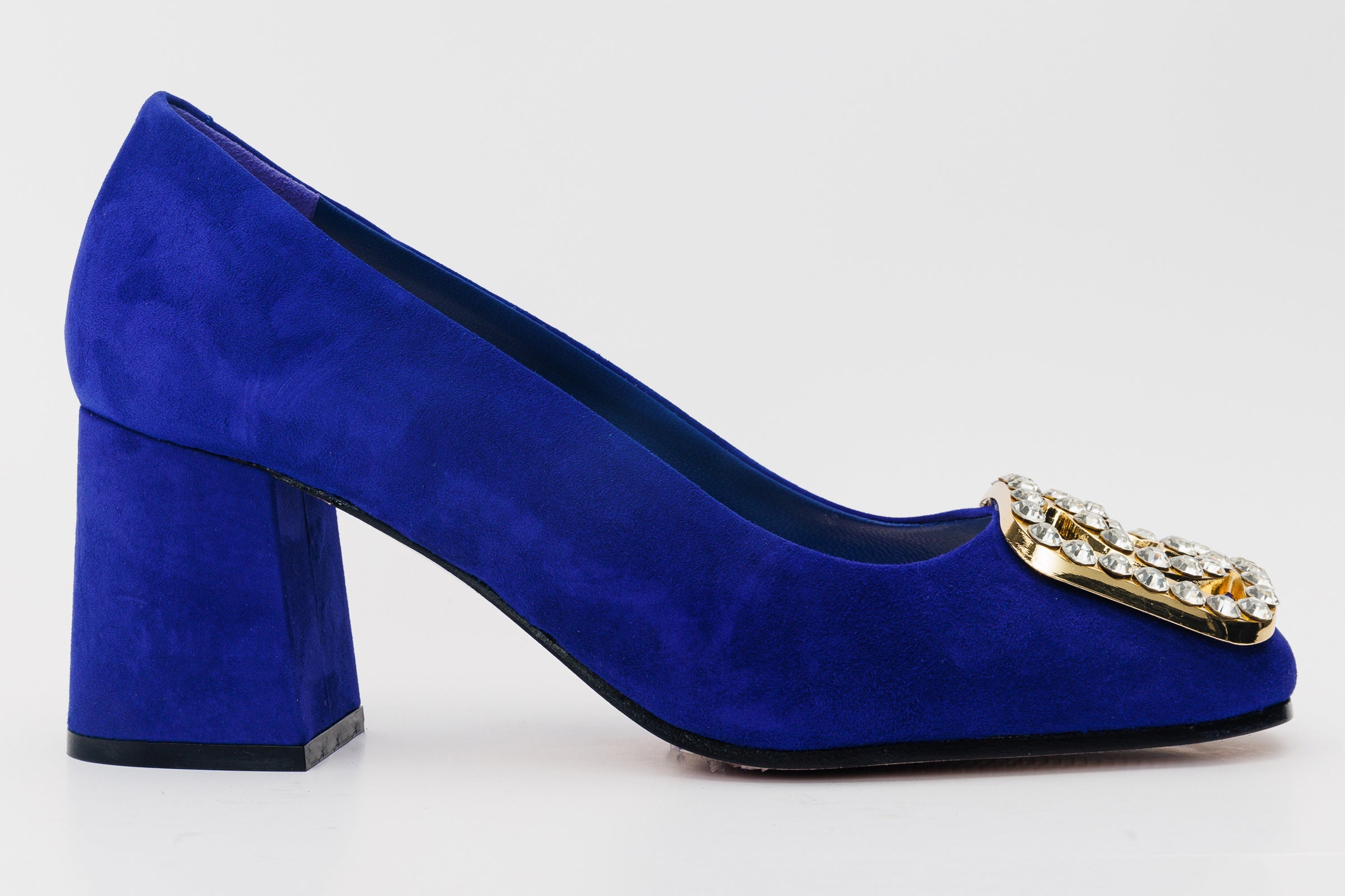 The California Sax Blue Suede Leather Block Heel Pump Shoe - Vinci Leather