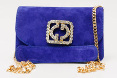 The California Sax Blue Suede Leather Handbag - Vinci Leather