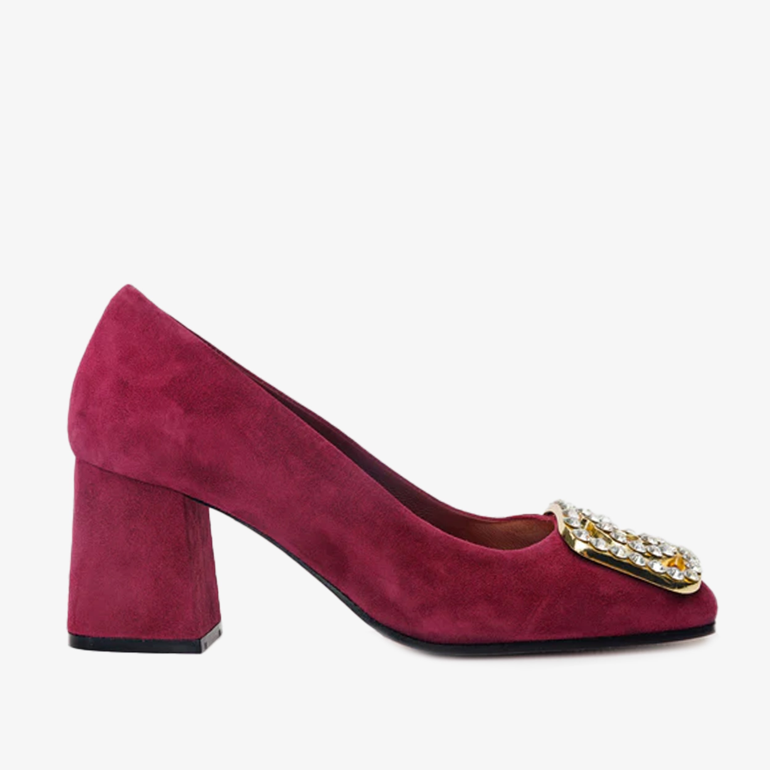 The California Burgundy Suede Leather Block Heel Pump Shoe - Vinci Leather