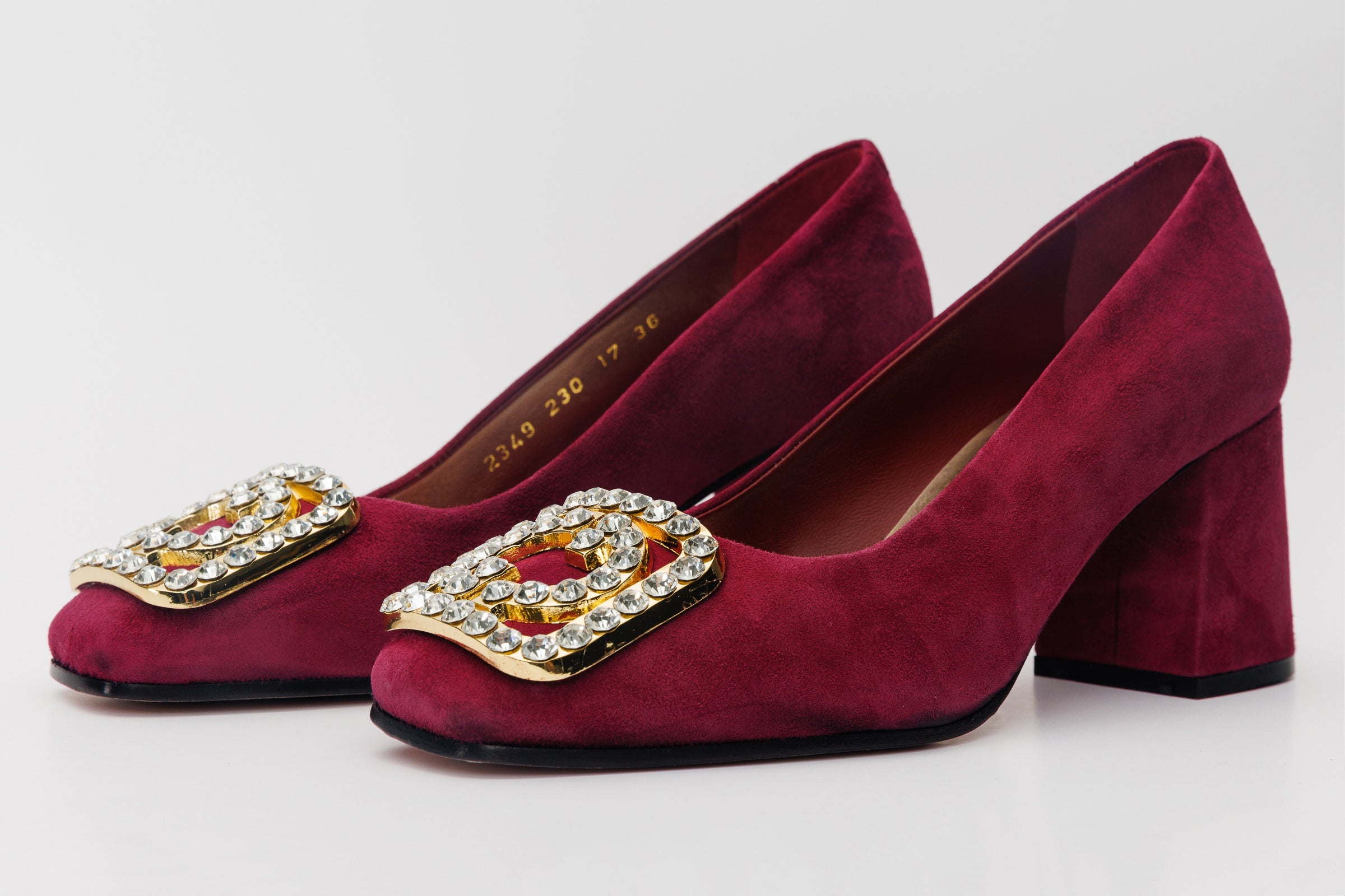 The California Burgundy Suede Leather Block Heel Pump Shoe - Vinci Leather
