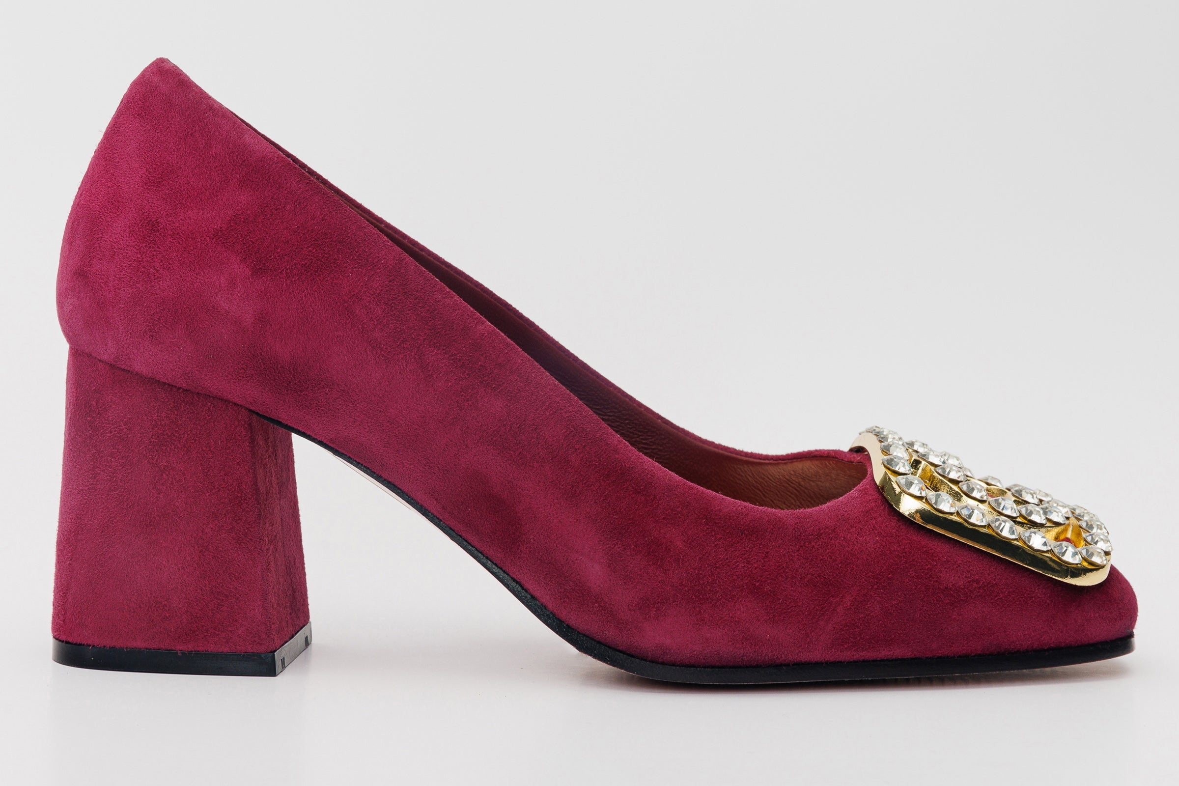The California Burgundy Suede Leather Block Heel Pump Shoe - Vinci Leather
