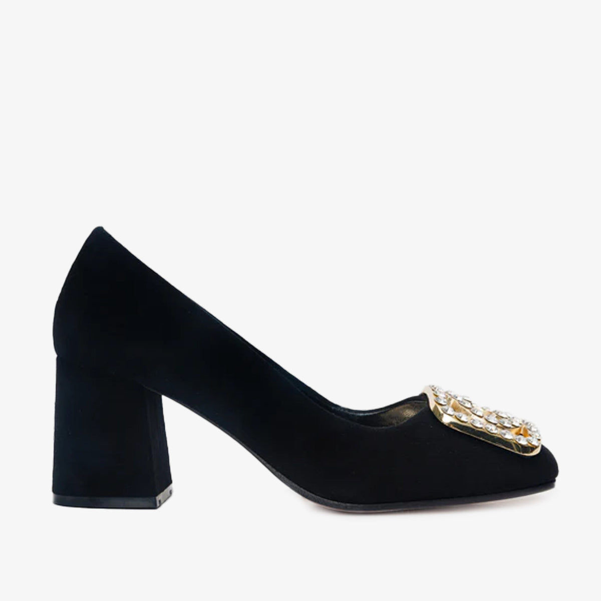The California Black Suede Leather Block Heel Pump Shoe - Vinci Leather