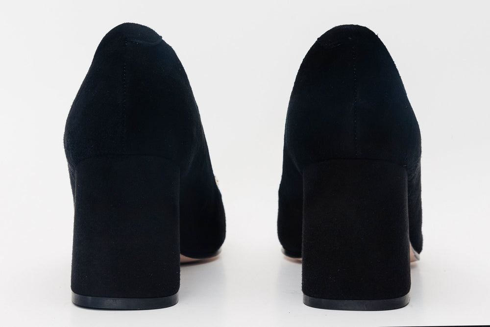 The California Black Suede Leather Block Heel Pump Shoe - Vinci Leather