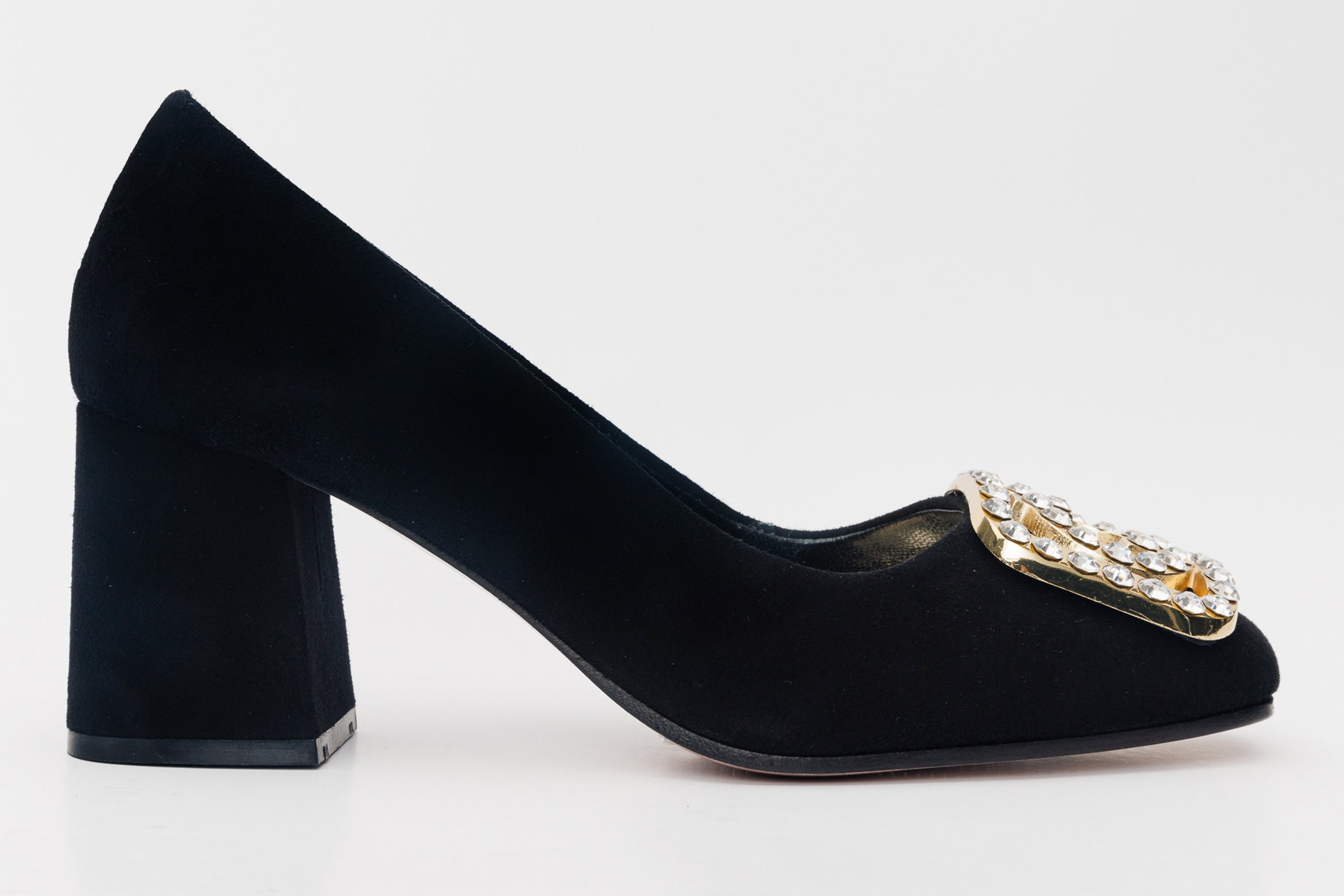 The California Black Suede Leather Block Heel Pump Shoe - Vinci Leather