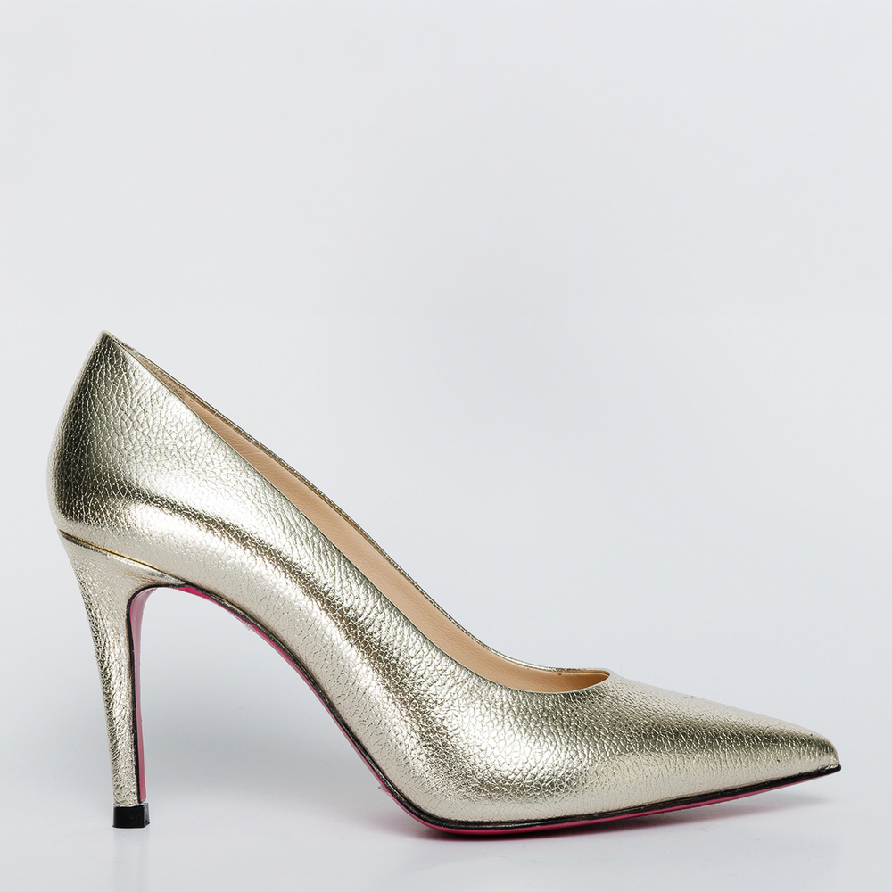 The Ege Gold Leather Pump Fuchsia Sole Shoe - Vinci Leather