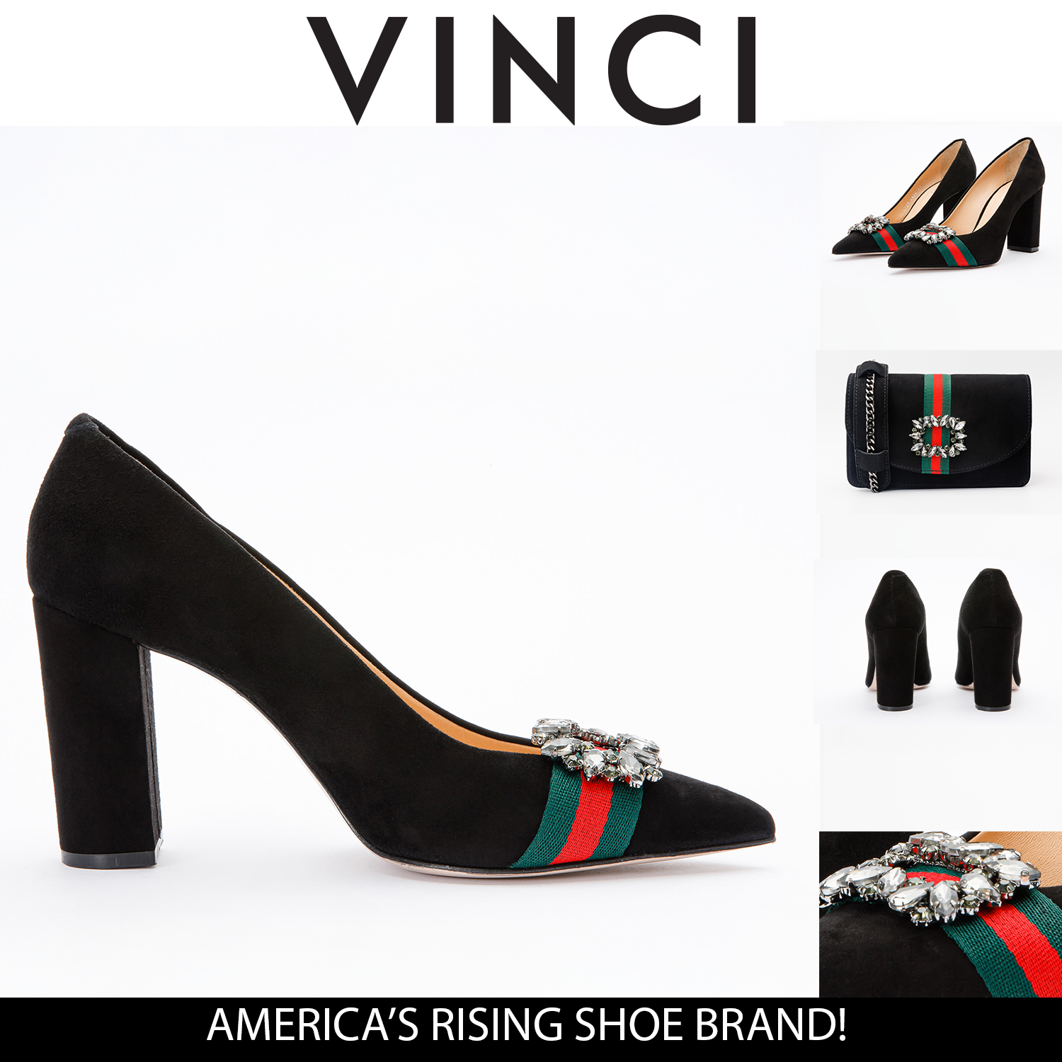 The Afega Black Suede Leather Block Heel Pump Shoe - Vinci Leather