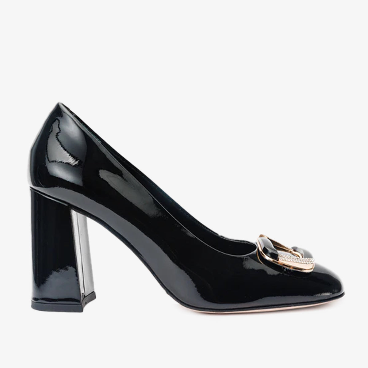 The Ferrara Black Patent Leather Block Heel Pump Shoe - Vinci Leather
