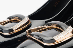 The Ferrara Black Patent Leather Block Heel Pump Shoe - Vinci Leather