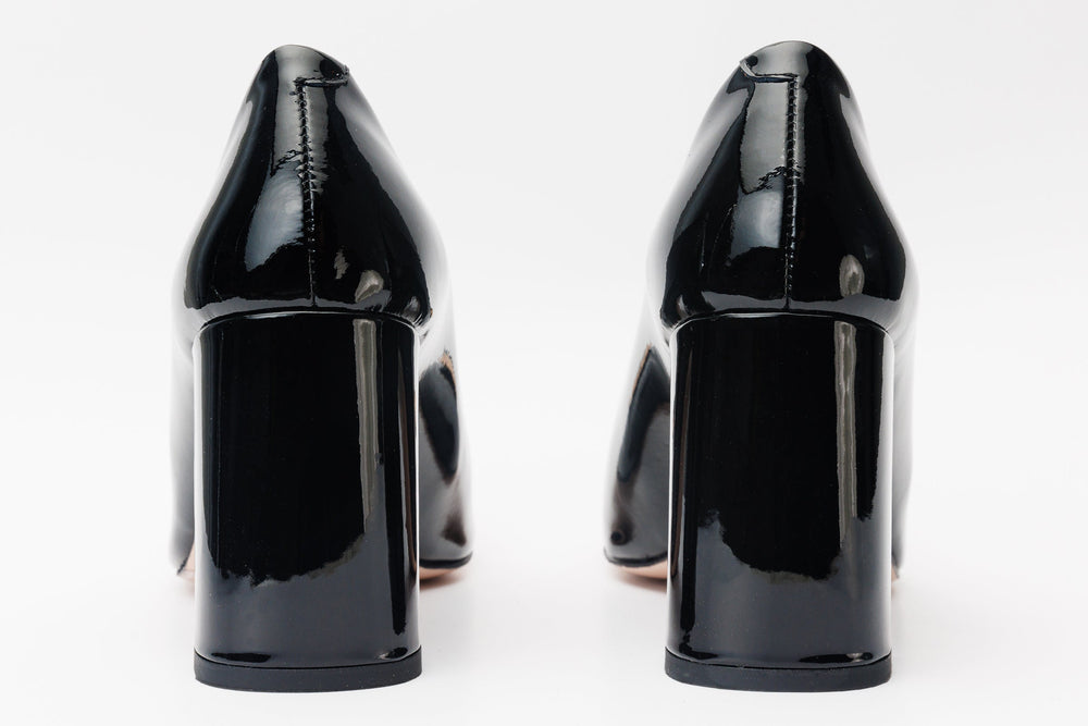 The Ferrara Black Patent Leather Block Heel Pump Shoe - Vinci Leather