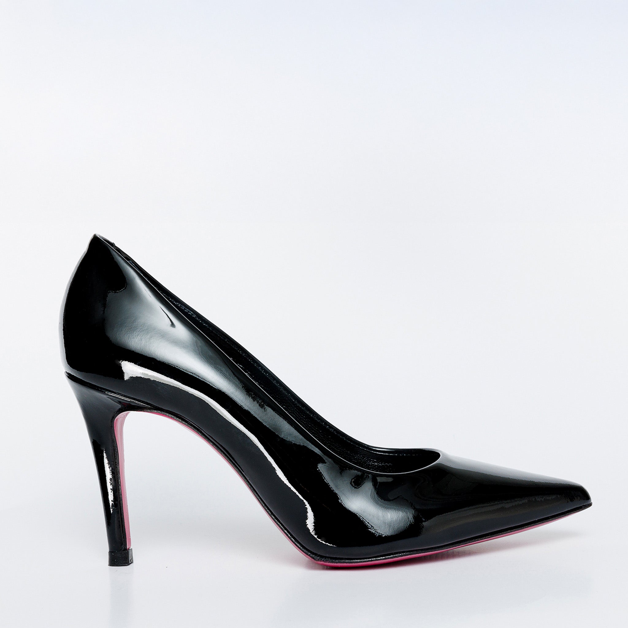 The Ege Black Patent Leather Pump Fuchsia Sole Shoe - Vinci Leather
