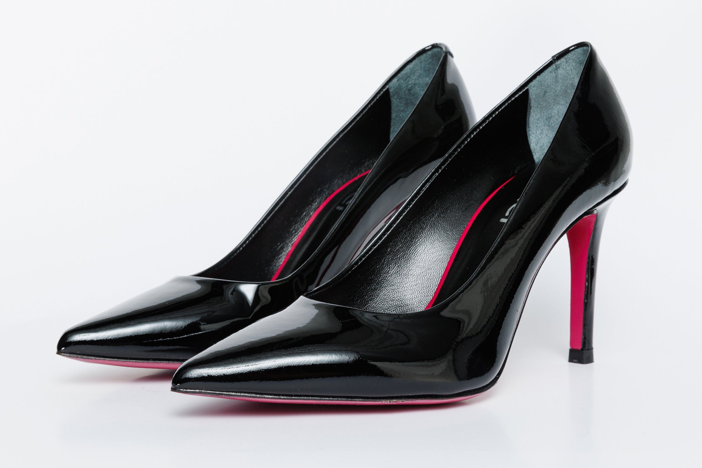The Ege Black Patent Leather Pump Fuchsia Sole Shoe - Vinci Leather