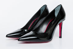 The Ege Black Patent Leather Pump Fuchsia Sole Shoe - Vinci Leather