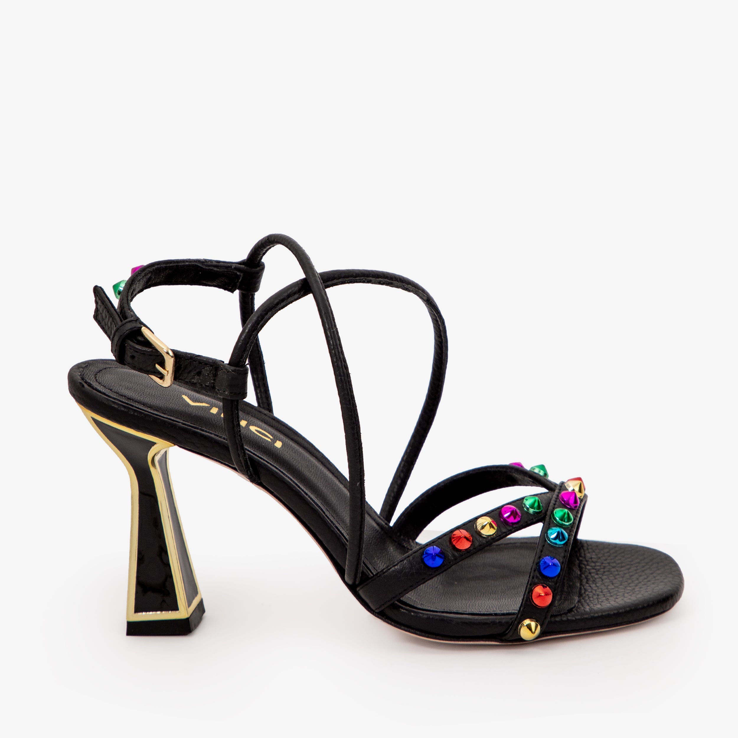 The Aurora Black Leather Strappy Sandal - Vinci Leather
