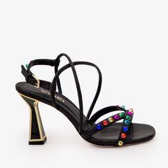 The Aurora Black Leather Strappy Sandal - Vinci Leather