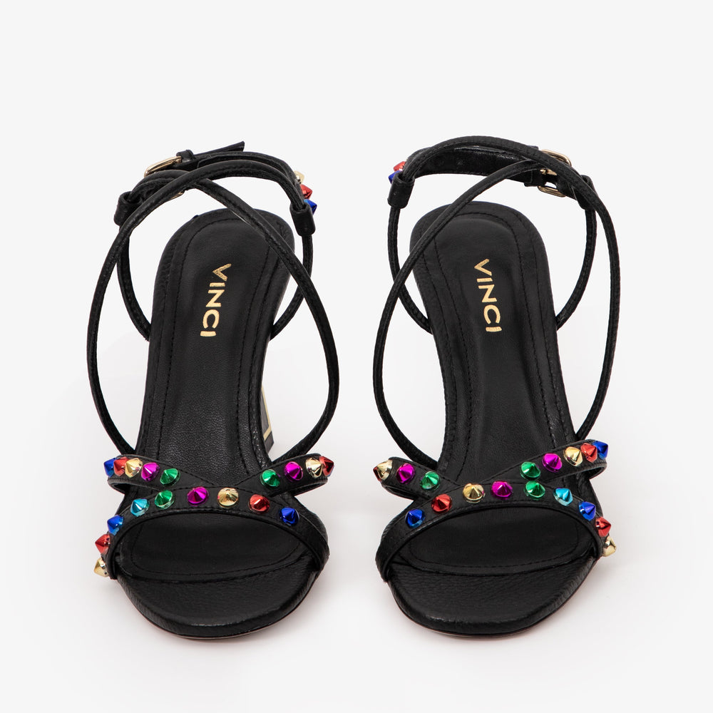 The Aurora Black Leather Strappy Sandal - Vinci Leather
