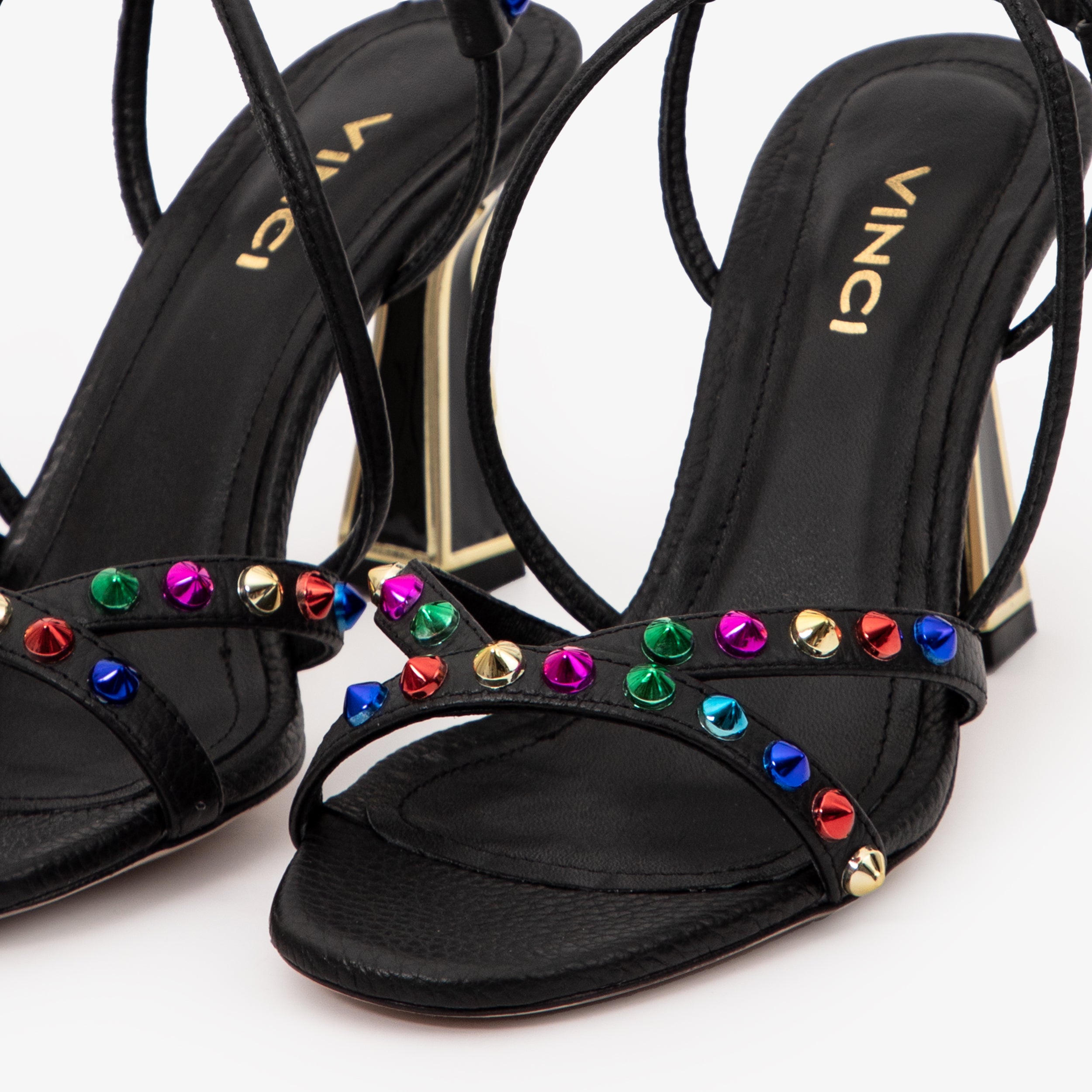 The Aurora Black Leather Strappy Sandal - Vinci Leather