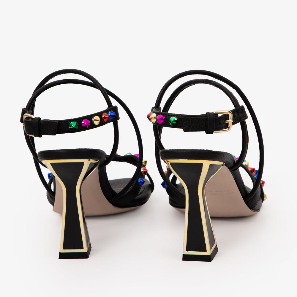 The Aurora Black Leather Strappy Sandal - Vinci Leather