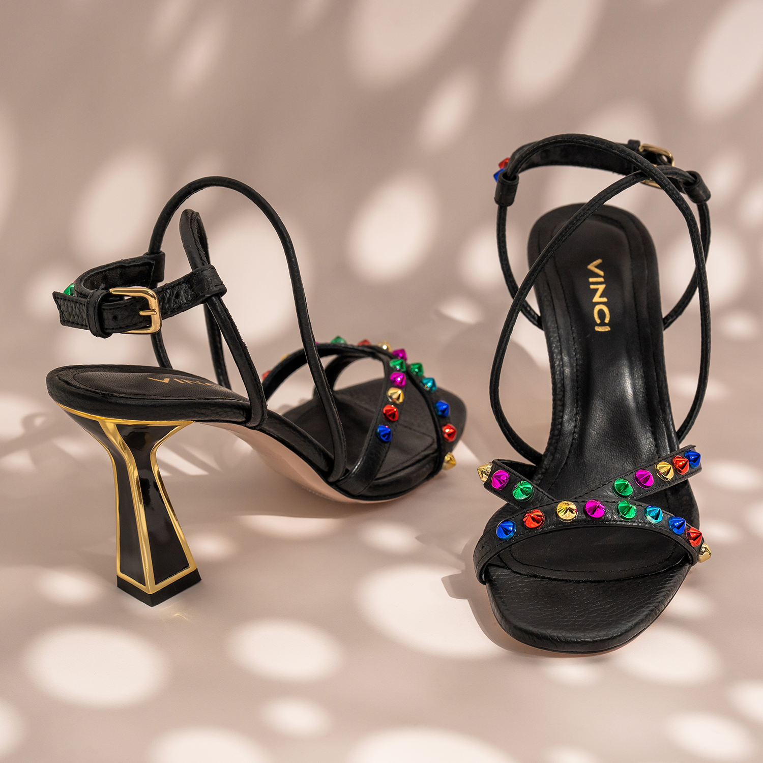 The Aurora Black Leather Strappy Sandal - Vinci Leather