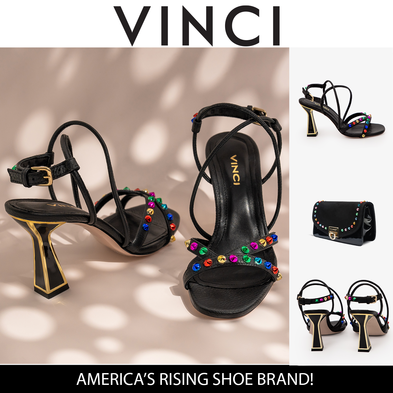 The Aurora Black Leather Strappy Sandal - Vinci Leather