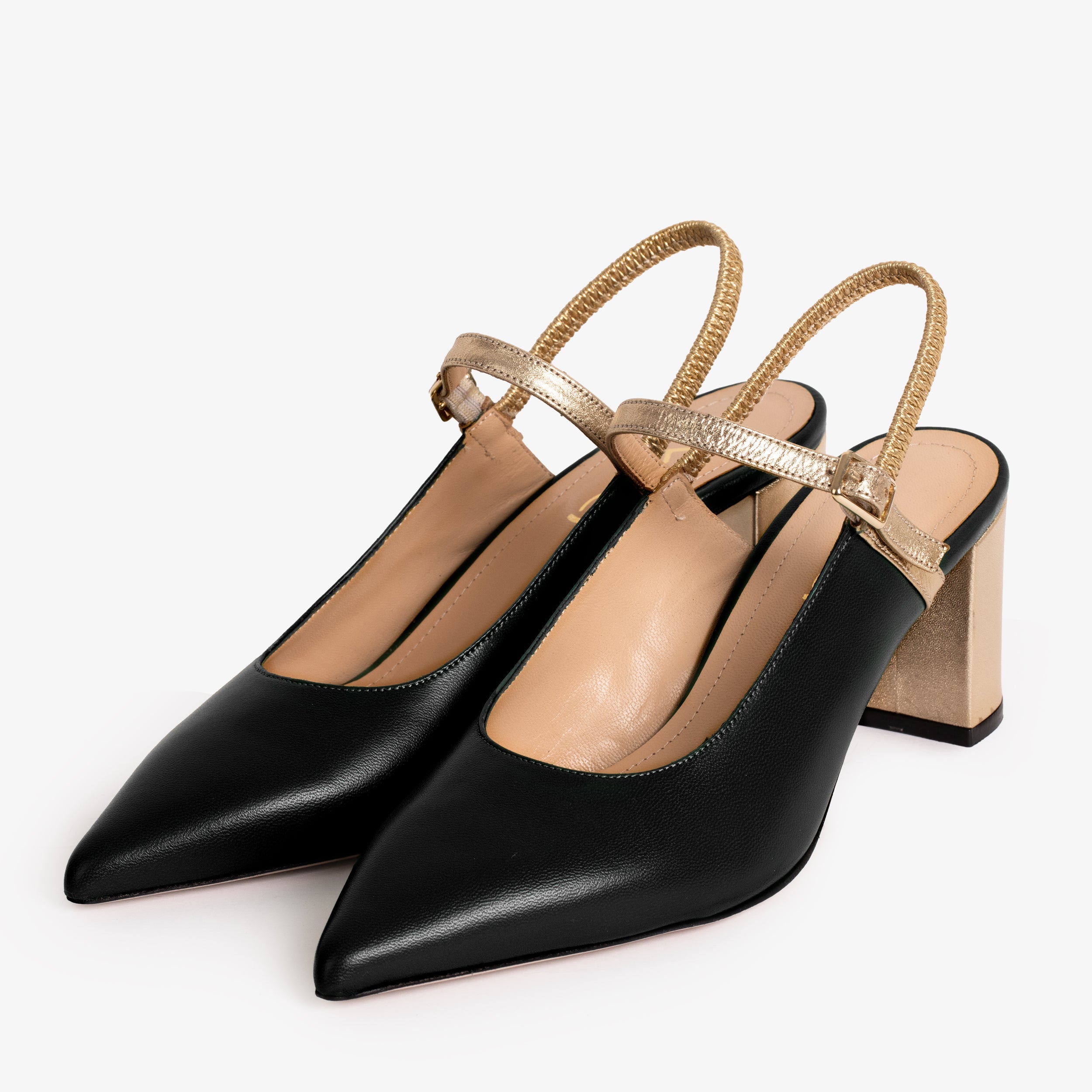 The Pompei Black Leather Slingback Sandal - Vinci Leather