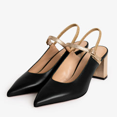 The Pompei Black Leather Slingback Sandal - Vinci Leather