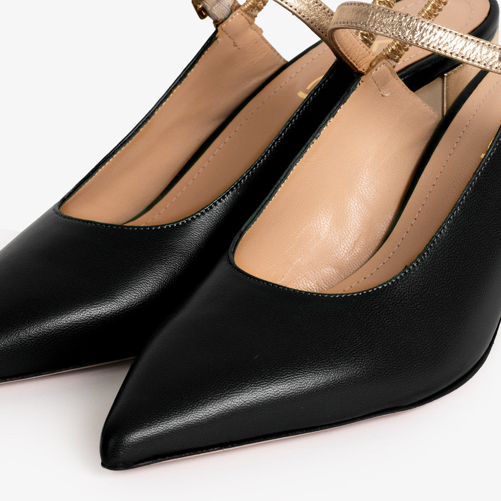 The Pompei Black Leather Slingback Sandal - Vinci Leather