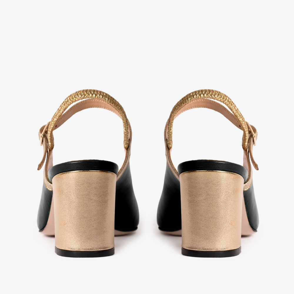 The Pompei Black Leather Slingback Sandal - Vinci Leather