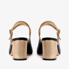 The Pompei Black Leather Slingback Sandal - Vinci Leather