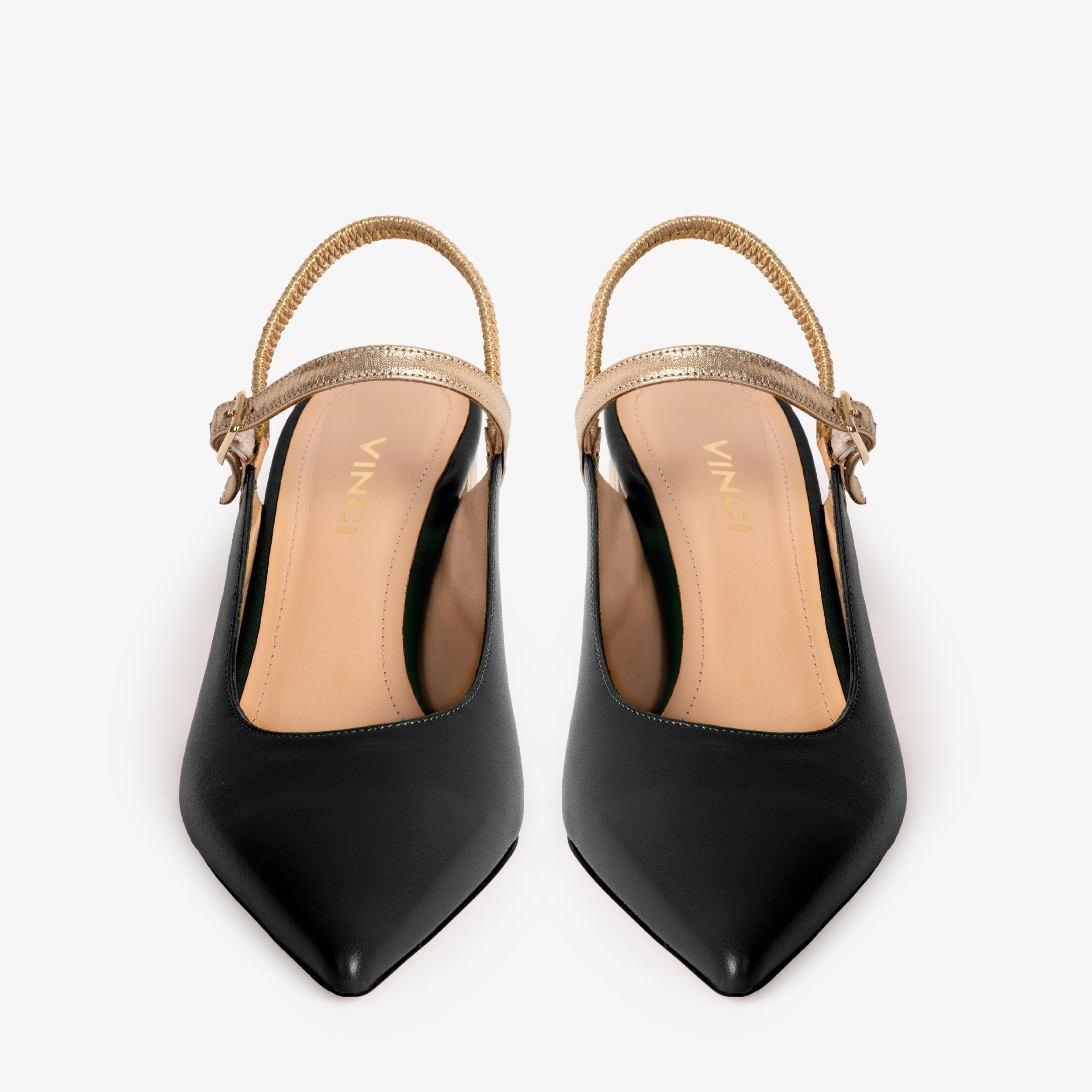 The Pompei Black Leather Slingback Sandal - Vinci Leather