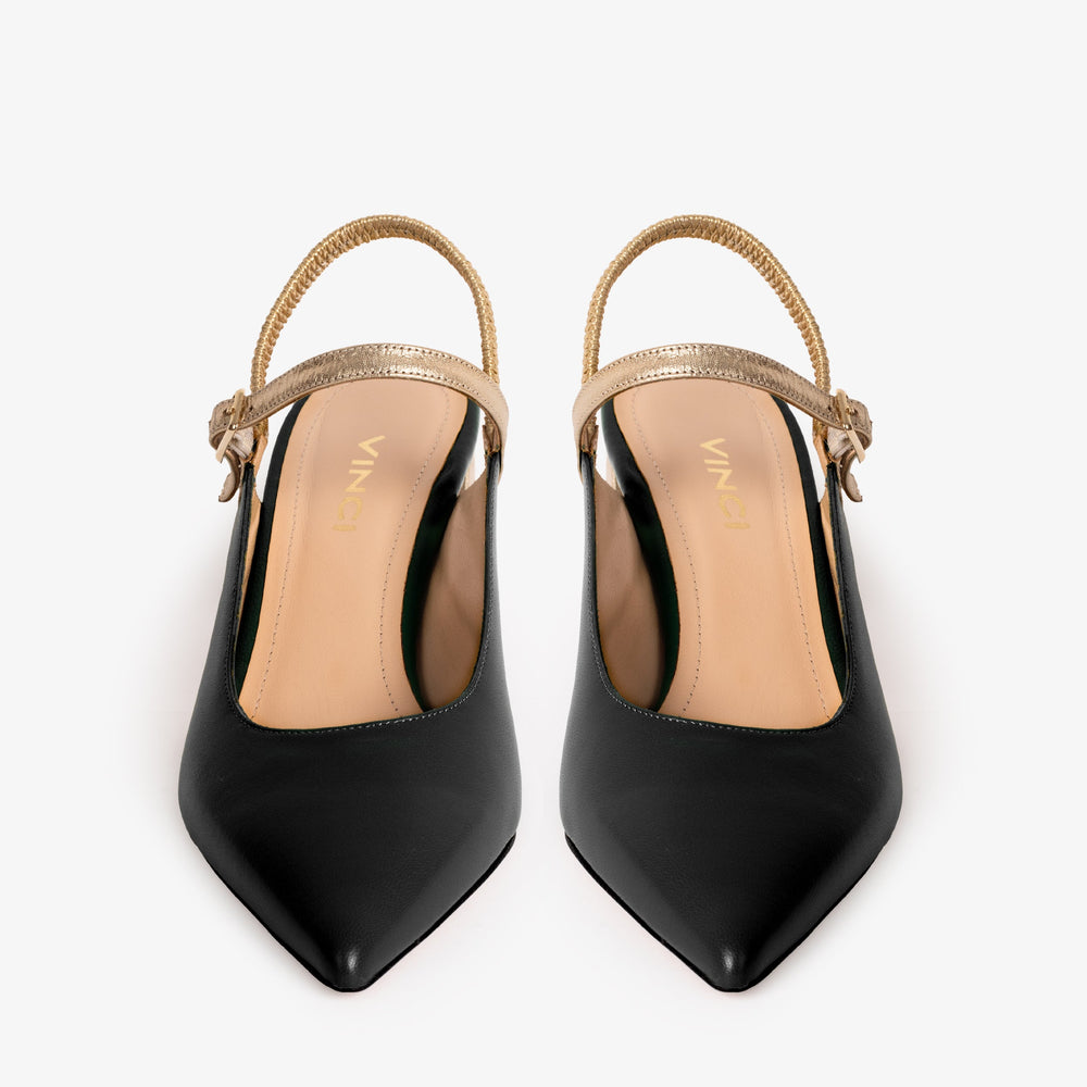 The Pompei Black Leather Slingback Sandal - Vinci Leather