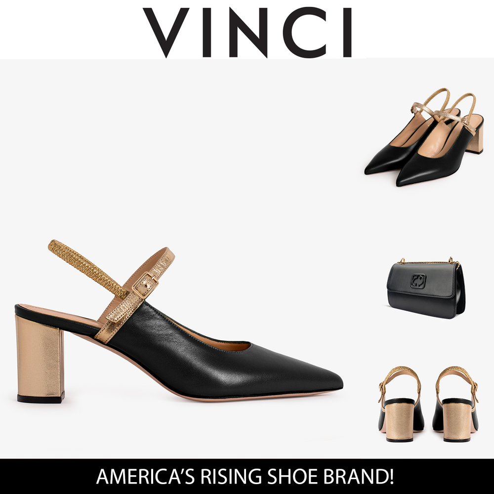 The Pompei Black Leather Slingback Sandal - Vinci Leather