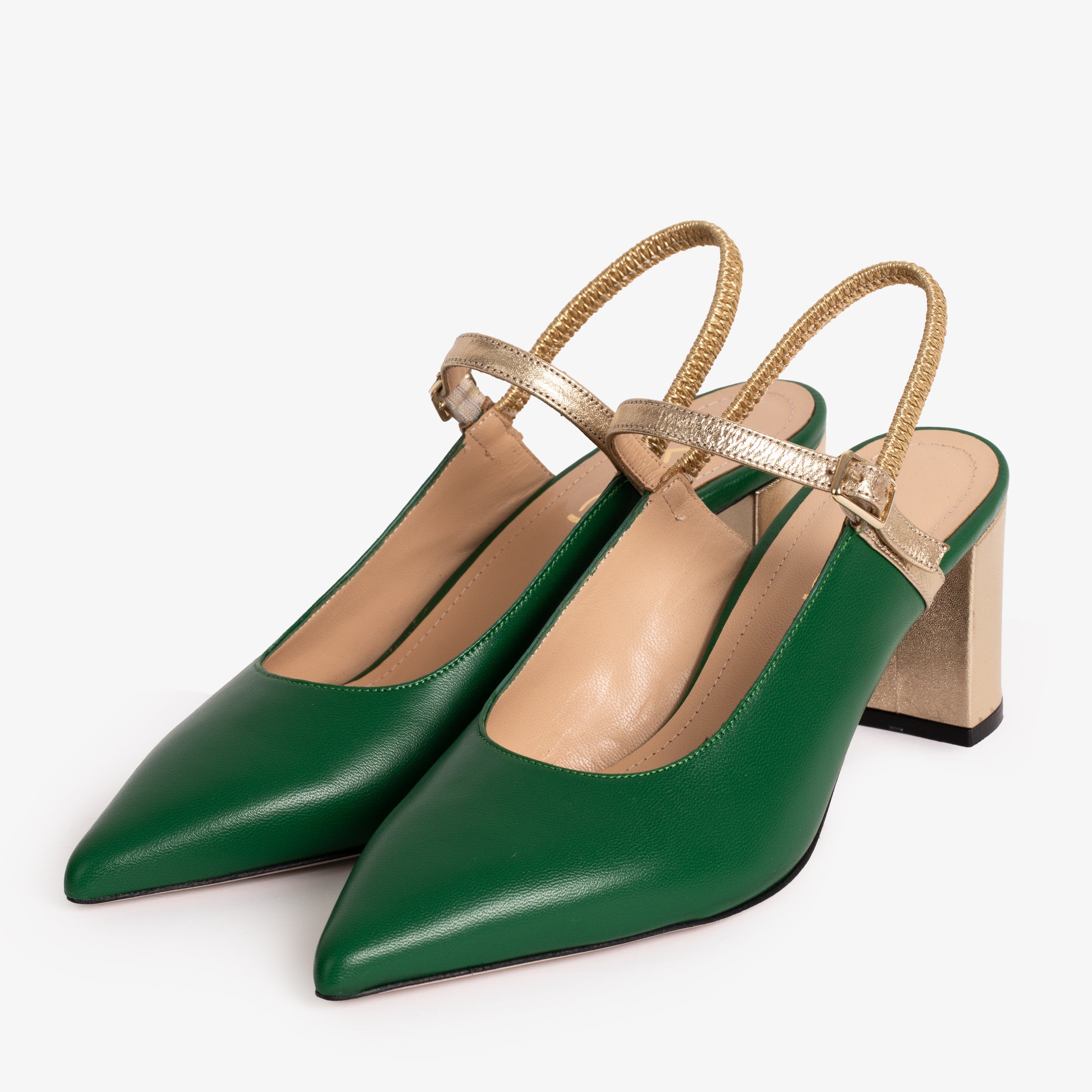 The Pompei Green Leather Slingback Sandal - Vinci Leather