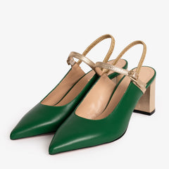 The Pompei Green Leather Slingback Sandal - Vinci Leather