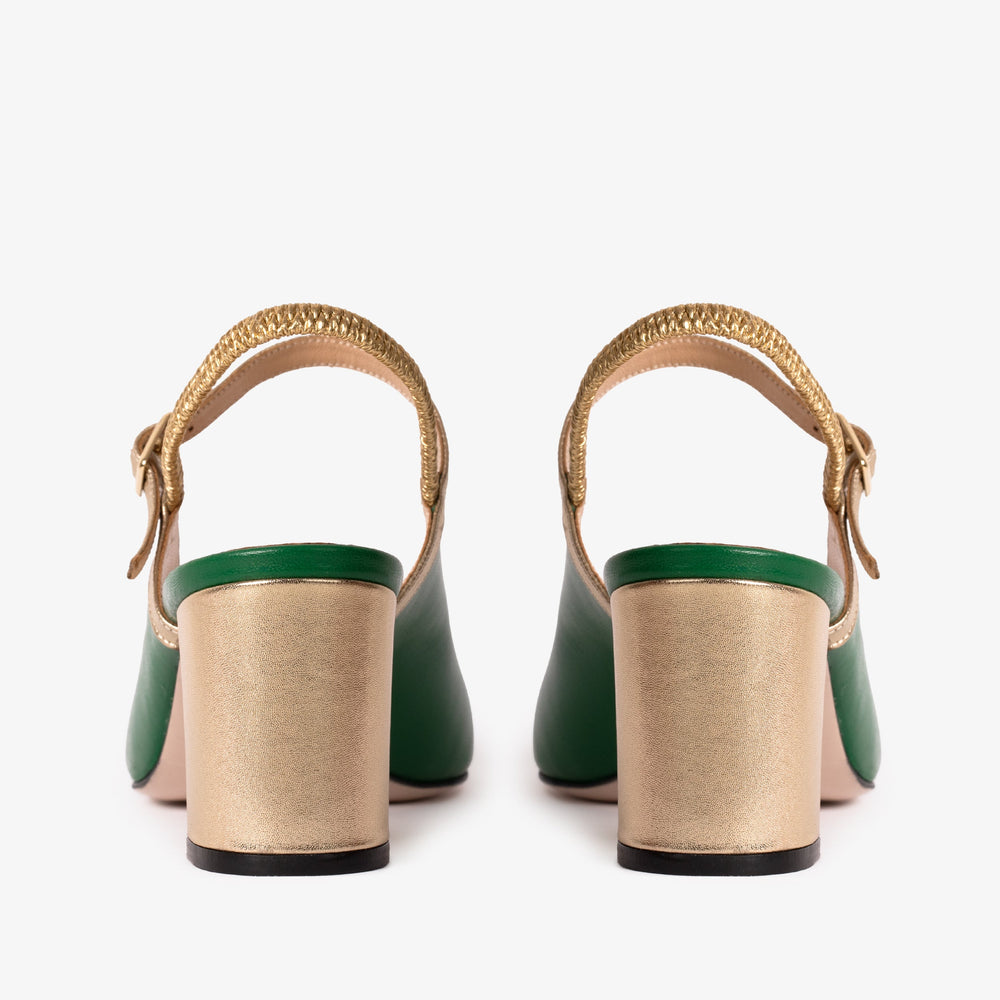 The Pompei Green Leather Slingback Sandal - Vinci Leather