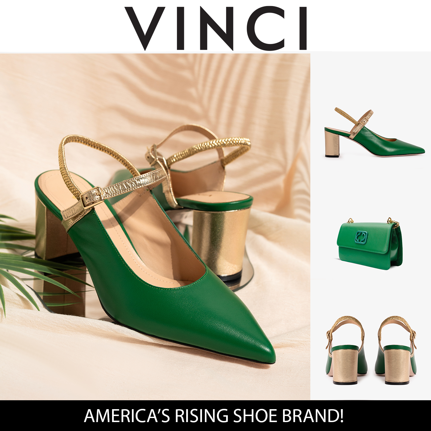 The Pompei Green Leather Slingback Sandal - Vinci Leather